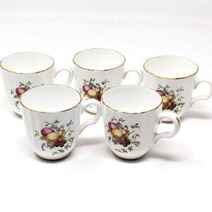 Royal Worcester Demitasse espresso cups Set of 5 Delecta Fruit Floral Gold rim